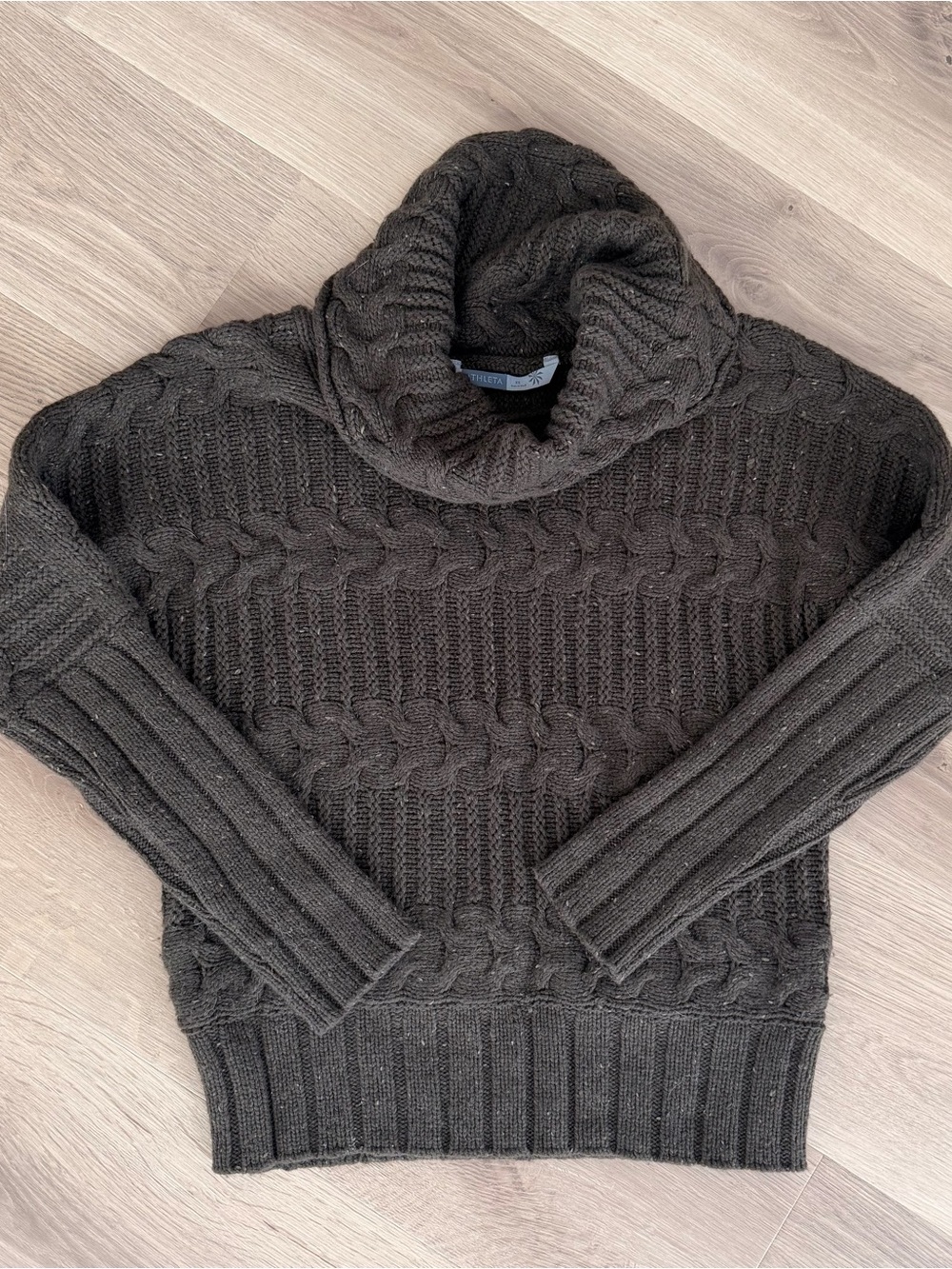 Athleta Chocolate Brown Cable-Knit Turtleneck Sweater